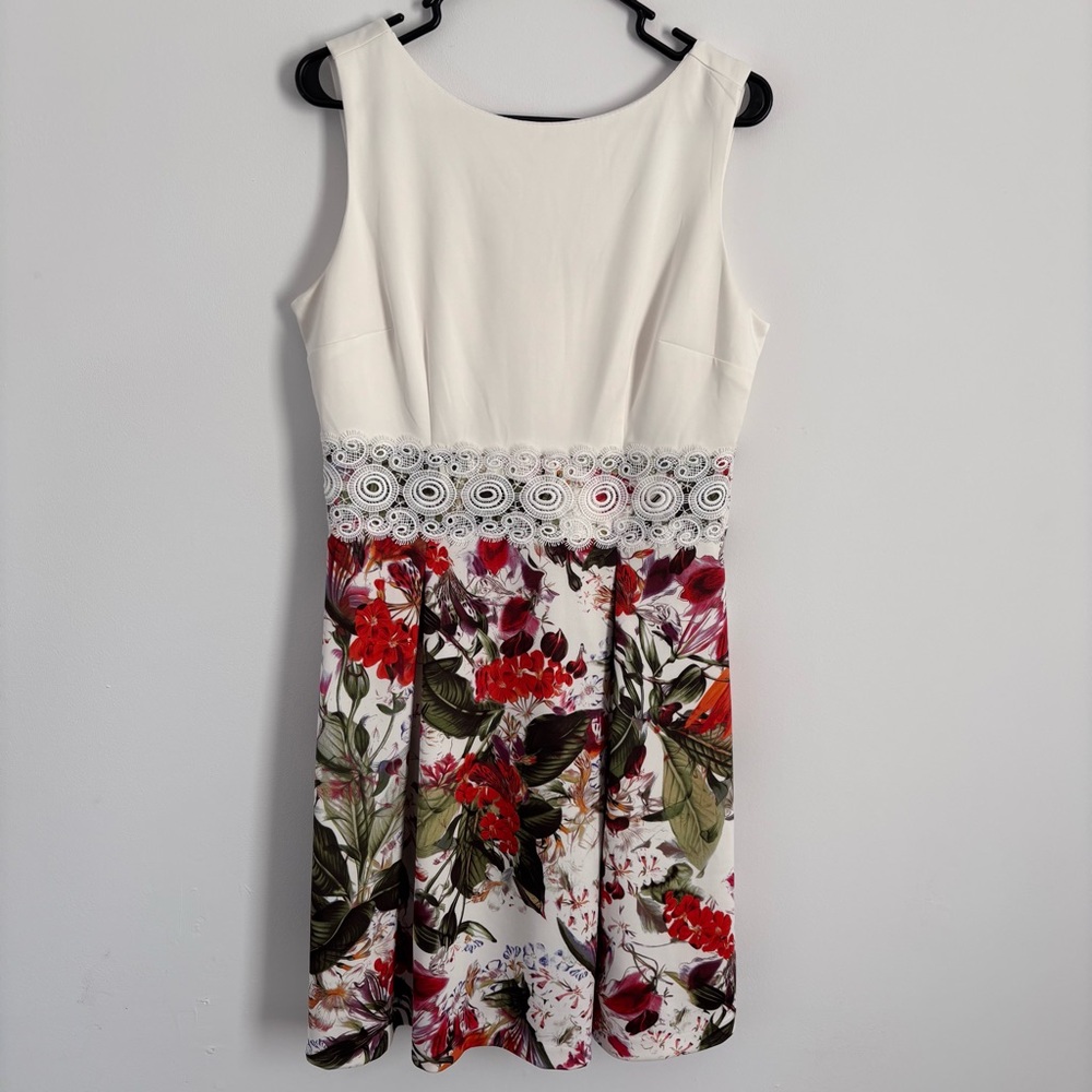Dress Barn Women’s‎ Size 12 Sheath Tropical Floral Lace Waist Summer Dress